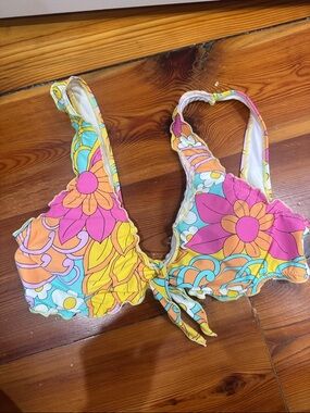 Colorful Floral Tie-Front Bikini Top